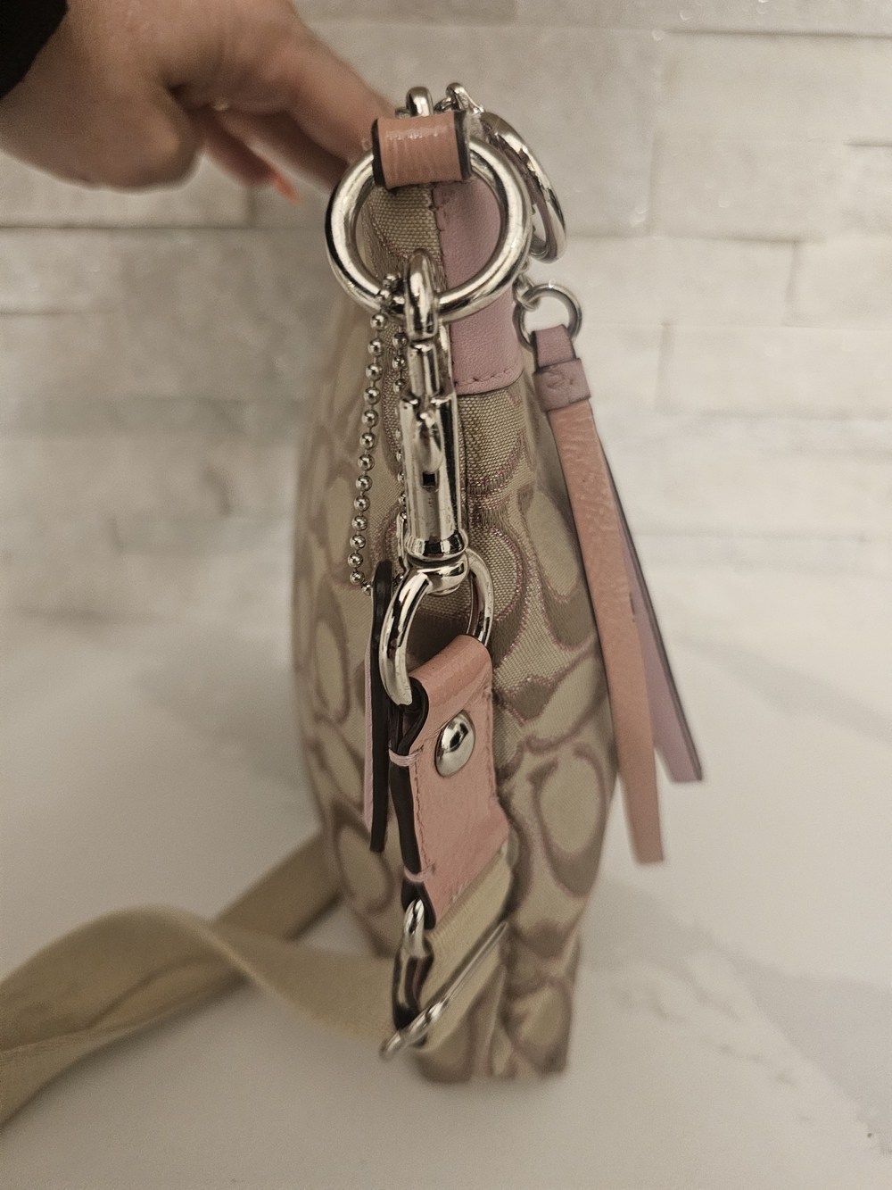 Coach Signature Canvas Crossbody Bag in Beige and Pink - Picture 8 of 12